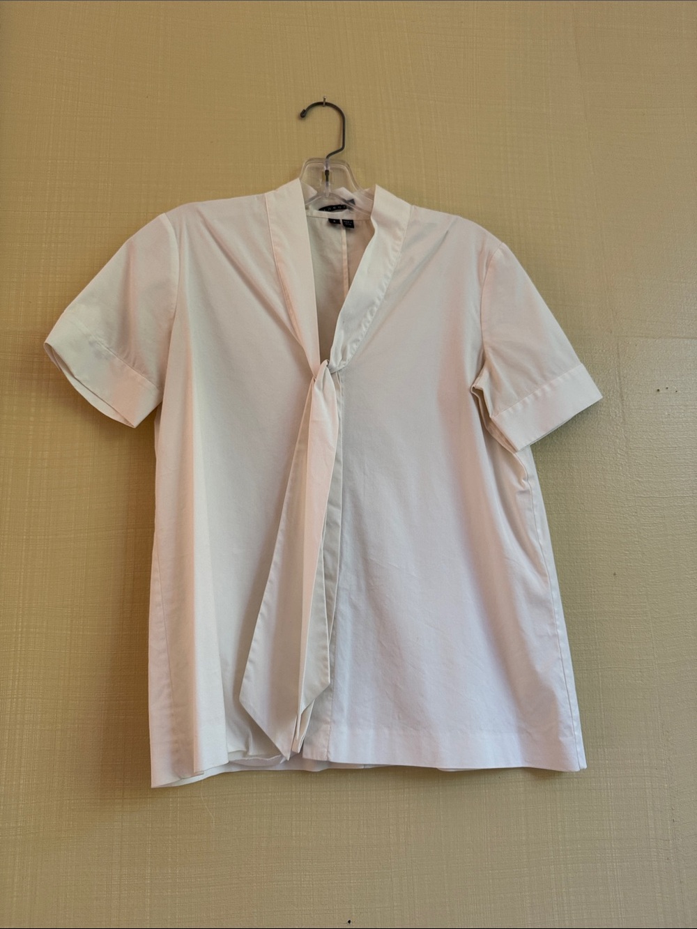 Theory size S White Short-Sleeve Tie-Neck Shirt